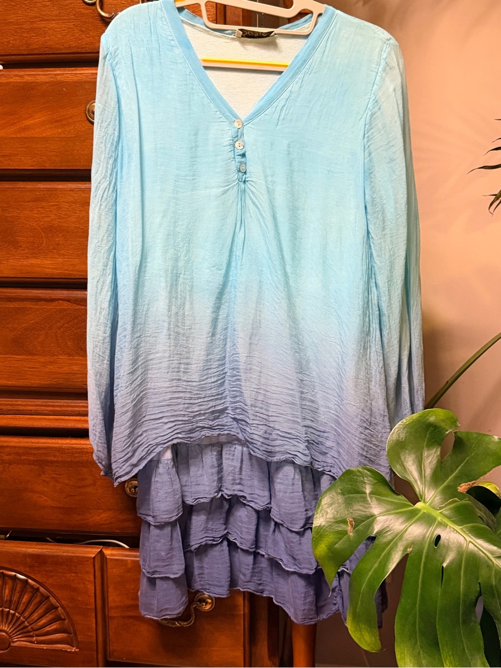 Sofia Made in Italy Silk Light Blue Ombre Tiered Tunic Top/Dress